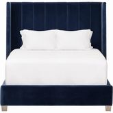 Chandler Queen Bed in Channel Tufted Denim Blue Velvet & Natural Gray Oak 7127-1.DEN/NG